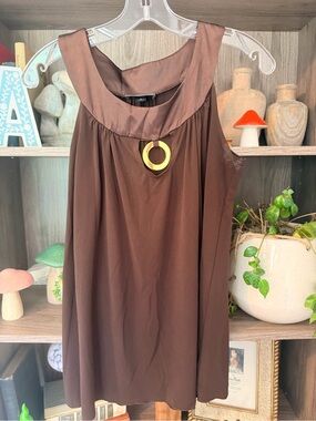 Bwear Brown Sleeveless Top with Gold Ring Accent